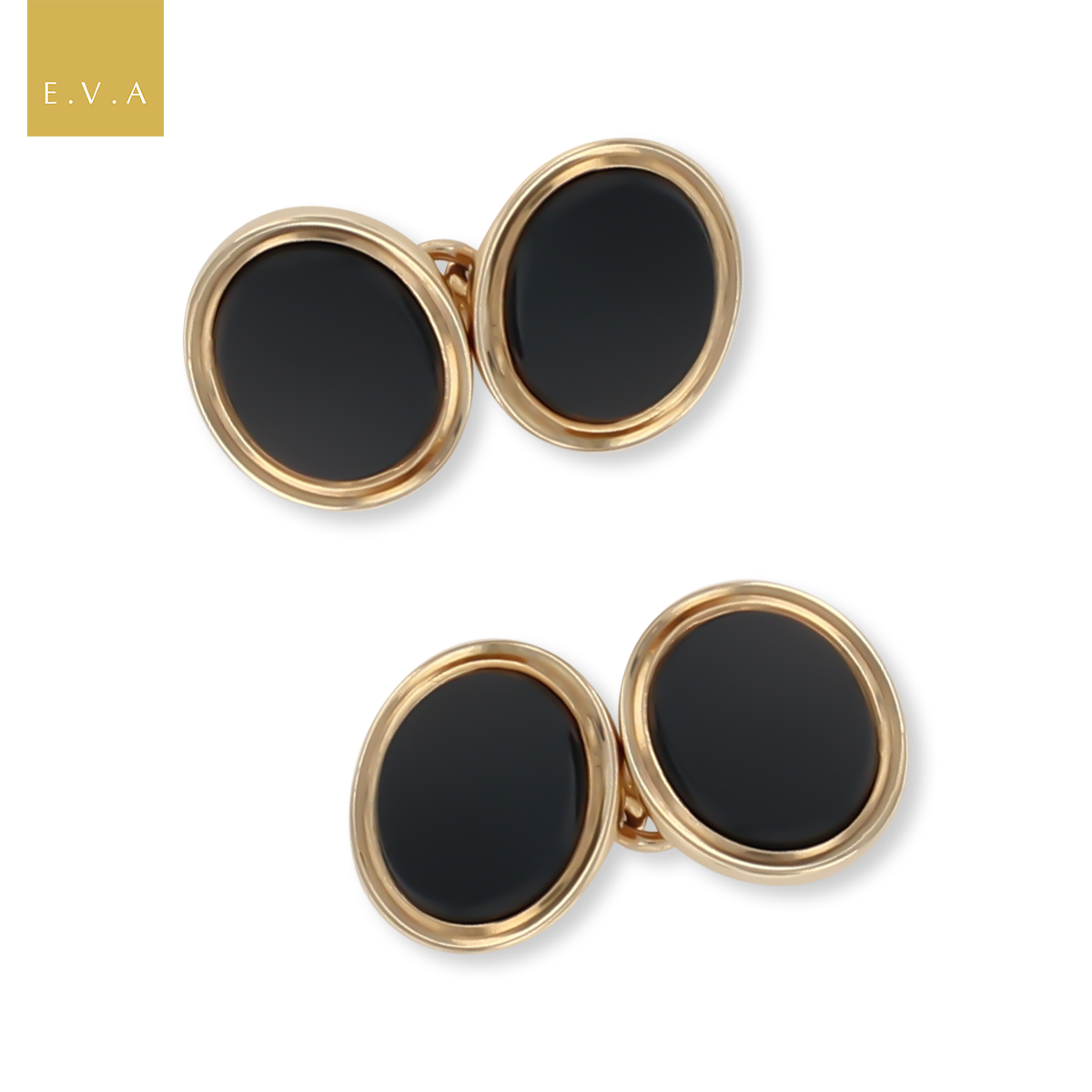 9ct Yellow Gold Onyx Oval Cufflinks