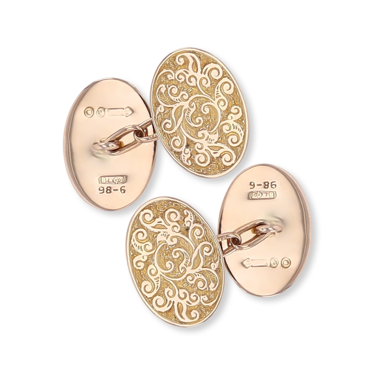 9ct Rose Gold Foliate Scroll Oval Art Deco Cufflinks