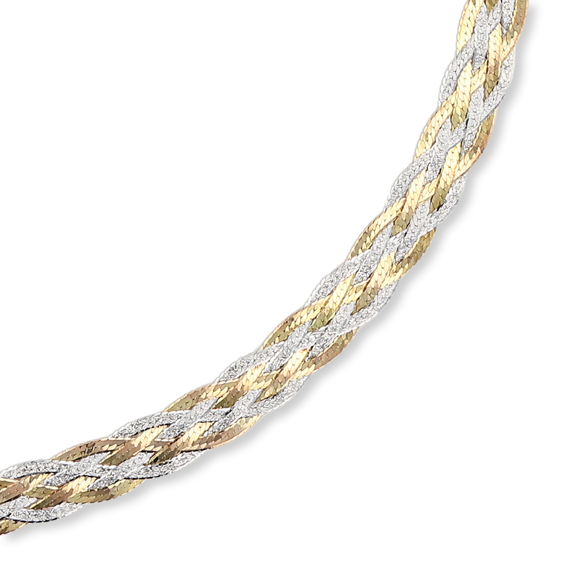 9ct Three Colour Gold Six Plait Herringbone Necklace