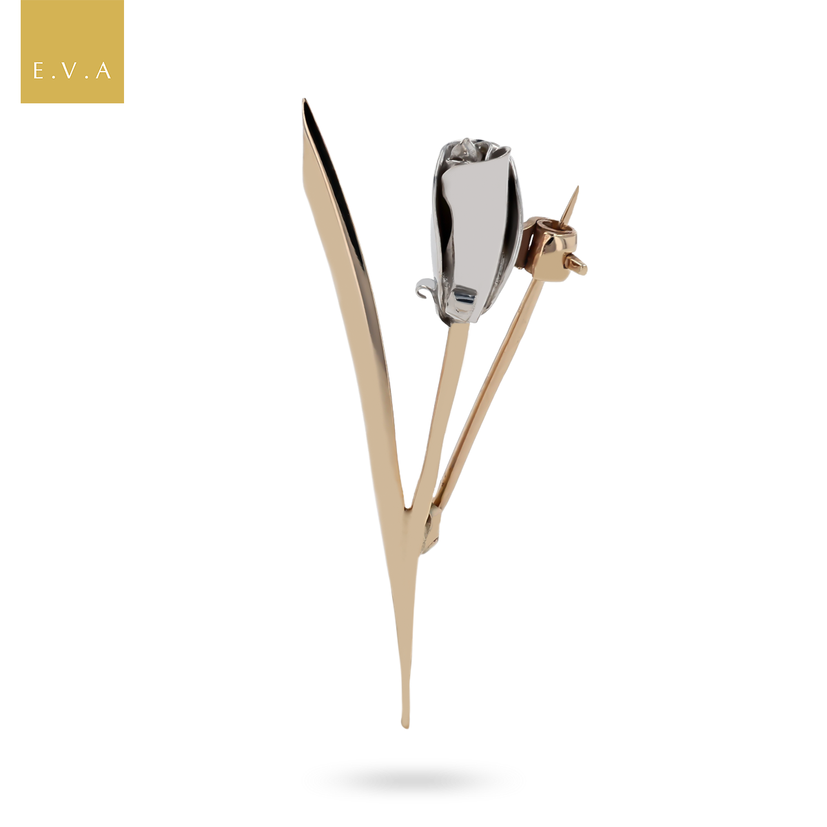 9ct Yellow & White Gold Single Rose Brooch