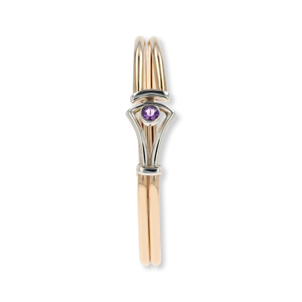 9ct Yellow & White Gold Amethyst Solitaire Tension Bangle