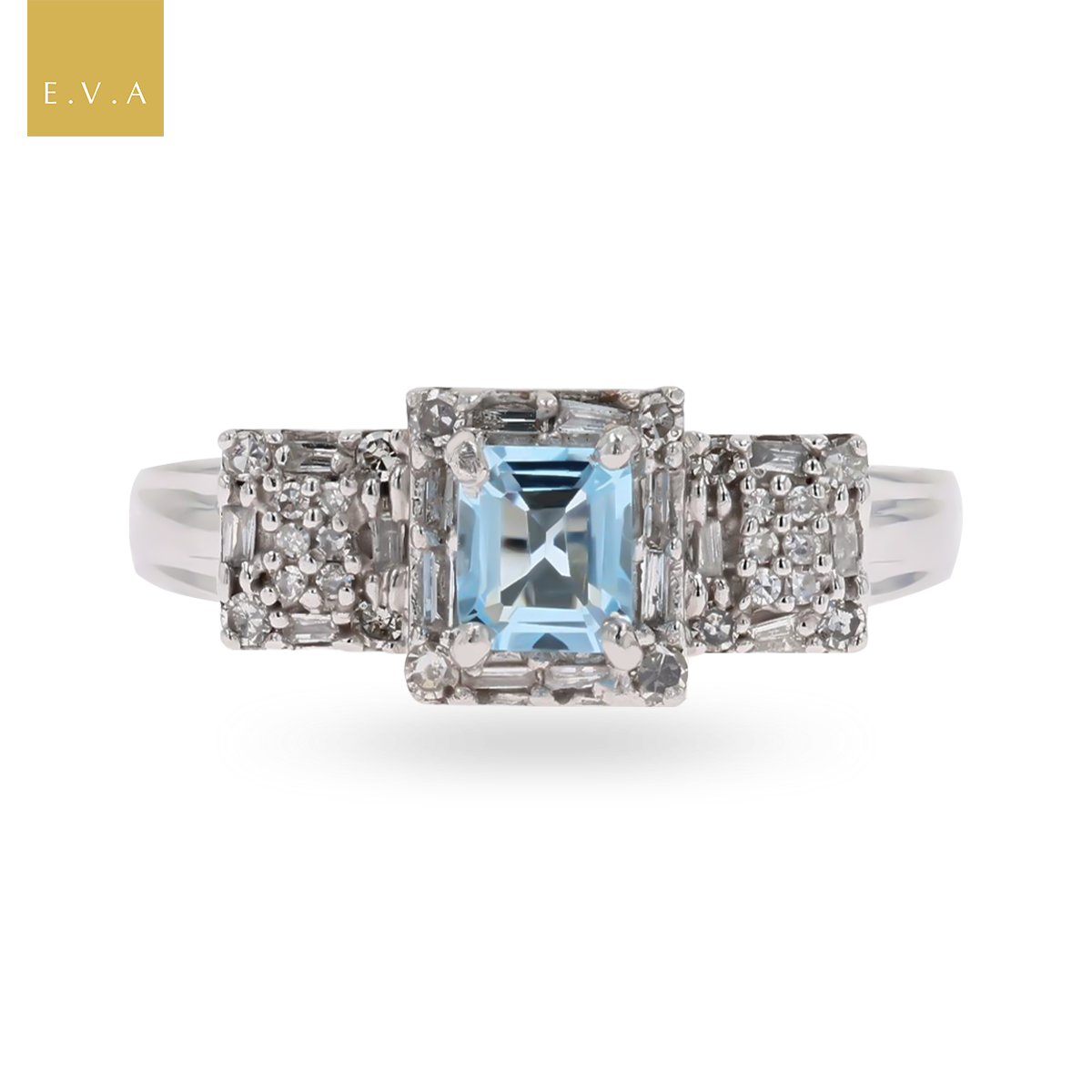 9ct White Gold "Le Coeur" Sky Blue Topaz & Diamond Ring