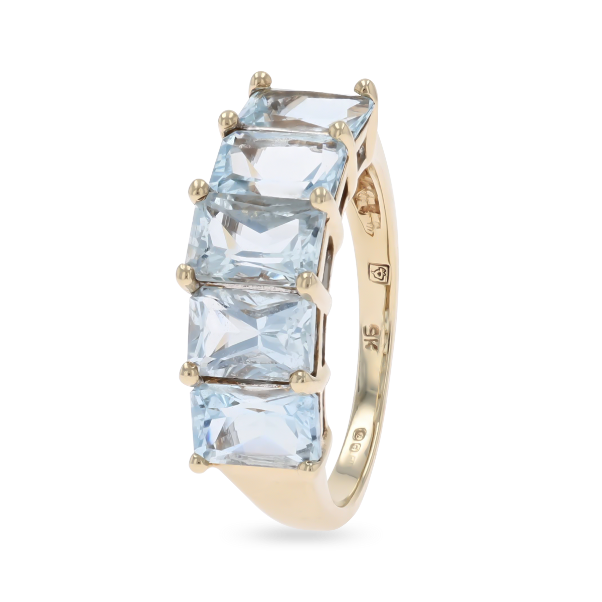9ct Yellow Gold Radiant Cut Aquamarine Five Stone Ring