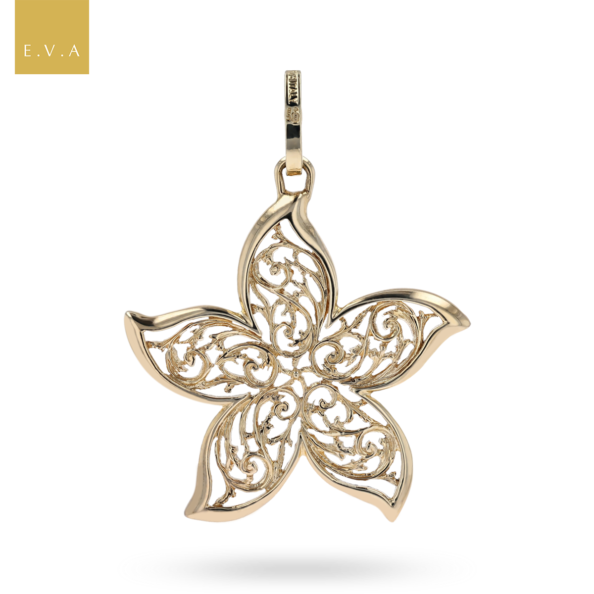 9ct Yellow Gold Foliate Scroll Flower Pendant