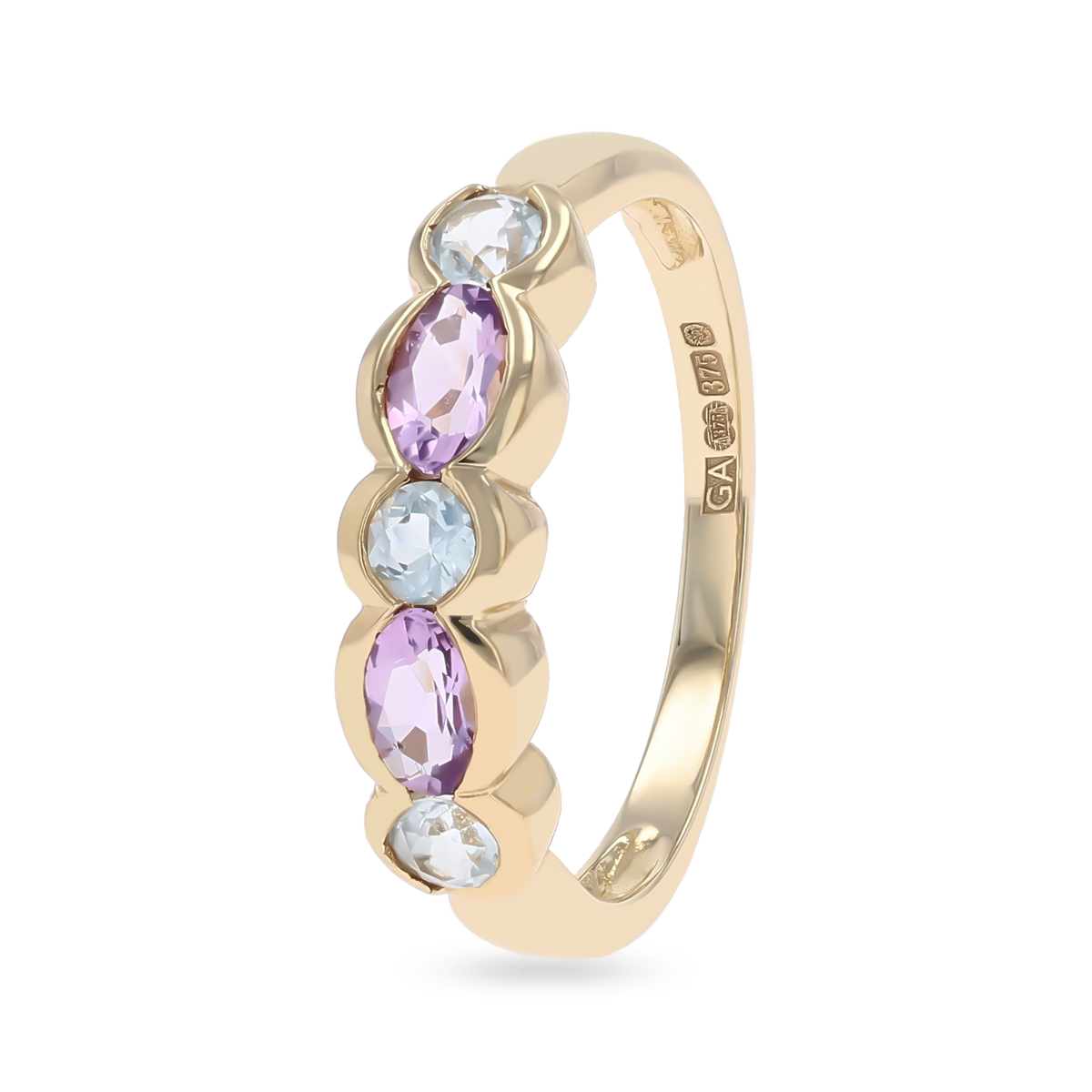 9ct Yellow Gold Blue Topaz & Amethyst Ring