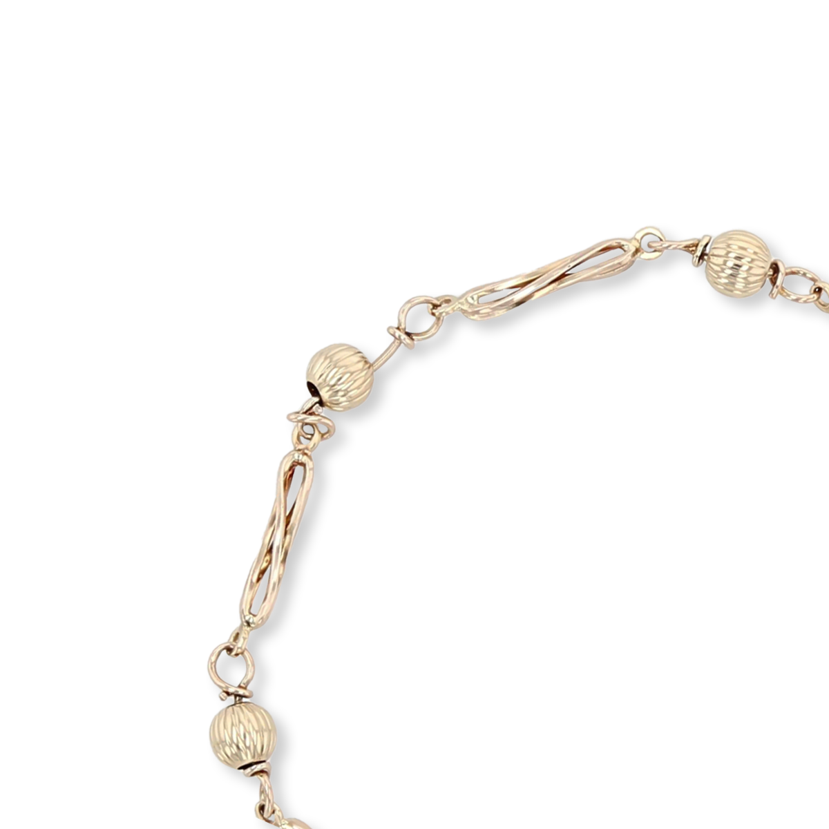9ct Yellow Gold Ribbed Ball & Twist Bar Link Bracelet