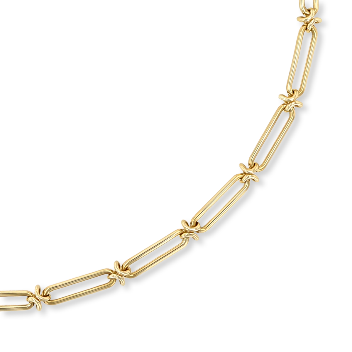 9ct Yellow Gold Paperclip & Knot Link Collarette Necklace