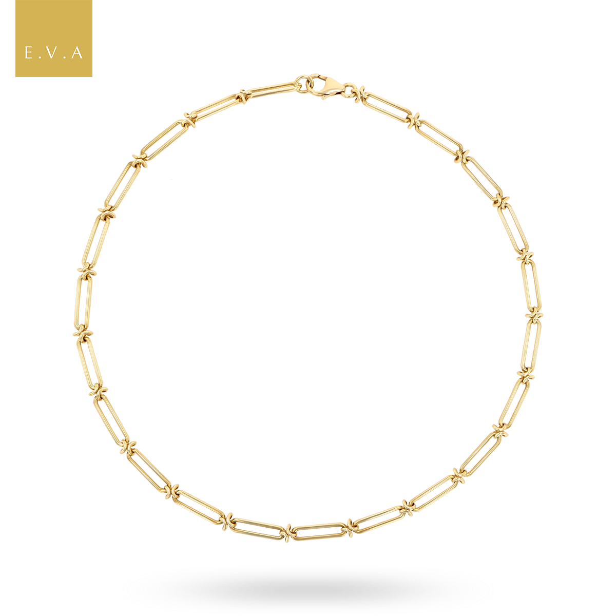 9ct Yellow Gold Paperclip & Knot Link Collarette Necklace