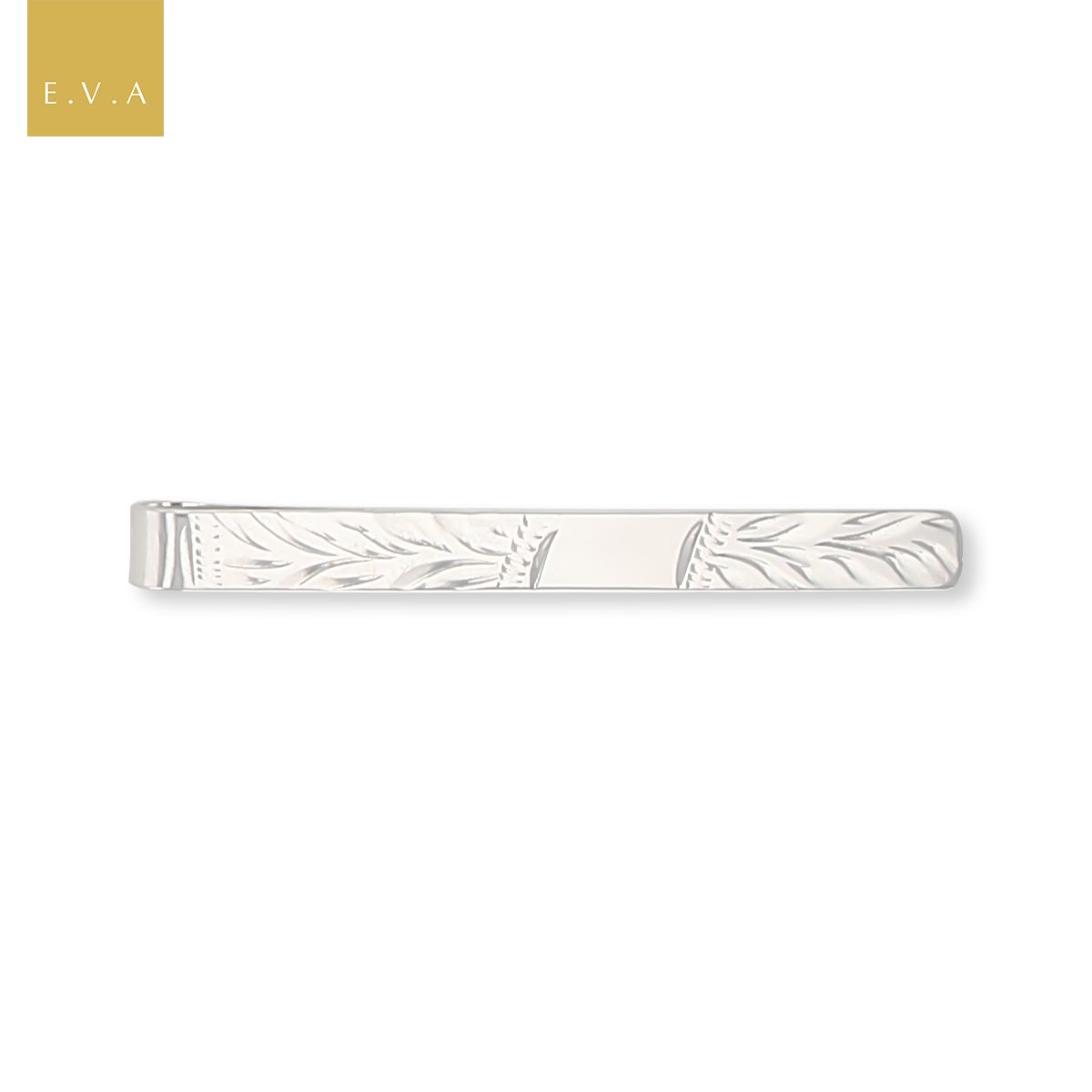 9ct White Gold Diamond Cut Patterned Tie Bar