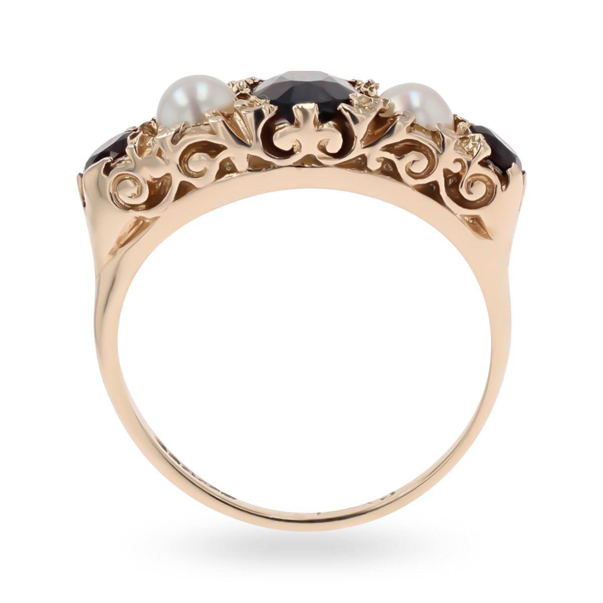 9ct Yellow Gold Cultured Pearl & Garnet "Victorian" Style Ring