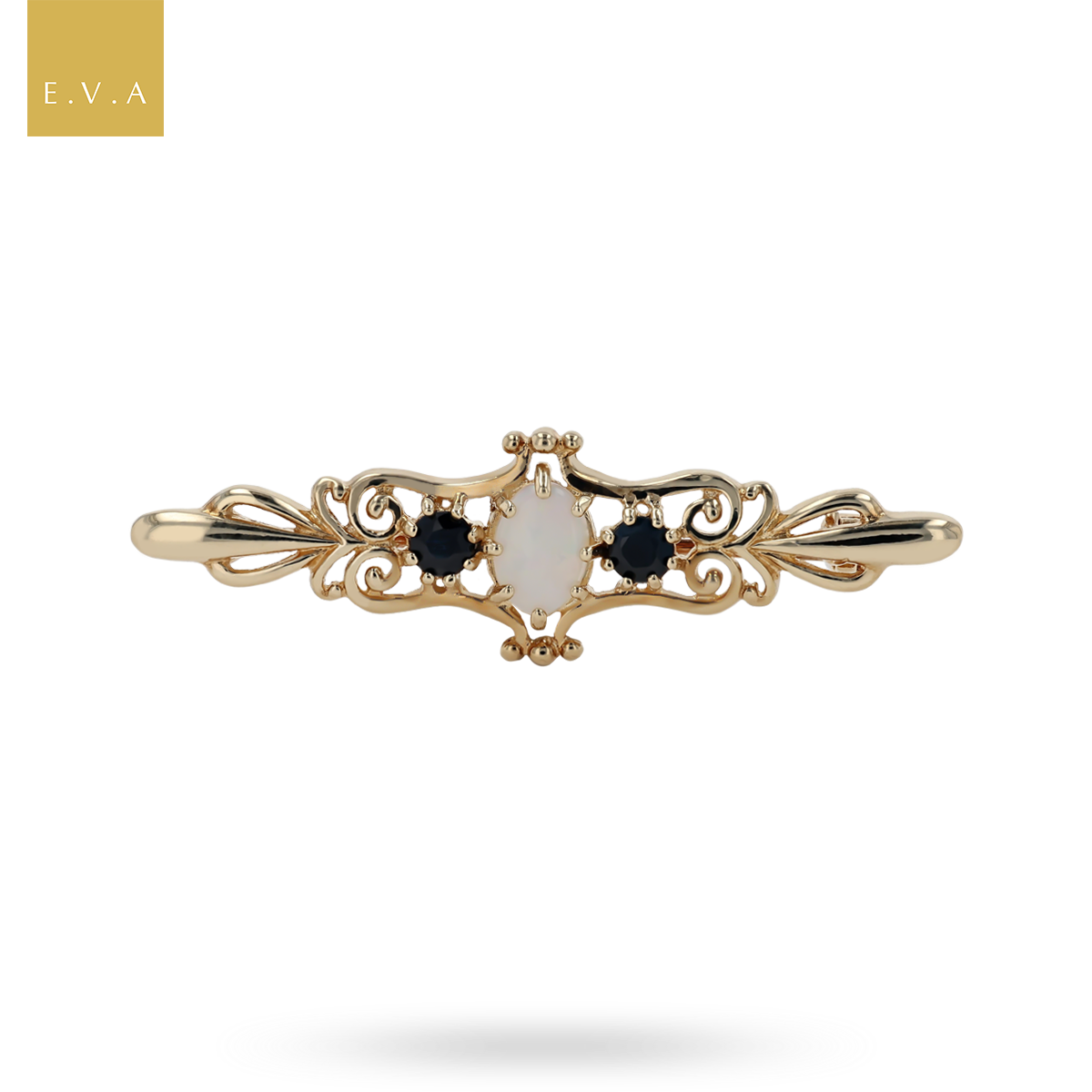 9ct Yellow Gold Opal & Sapphire Brooch