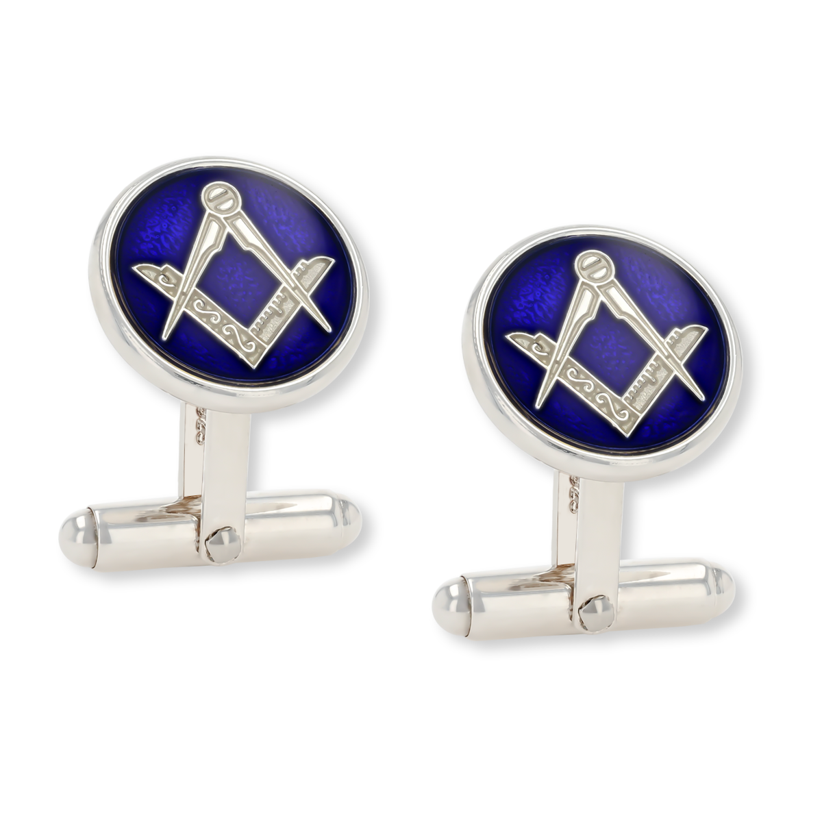 Sterling Silver Round Masonic Cufflinks With Blue Enamel