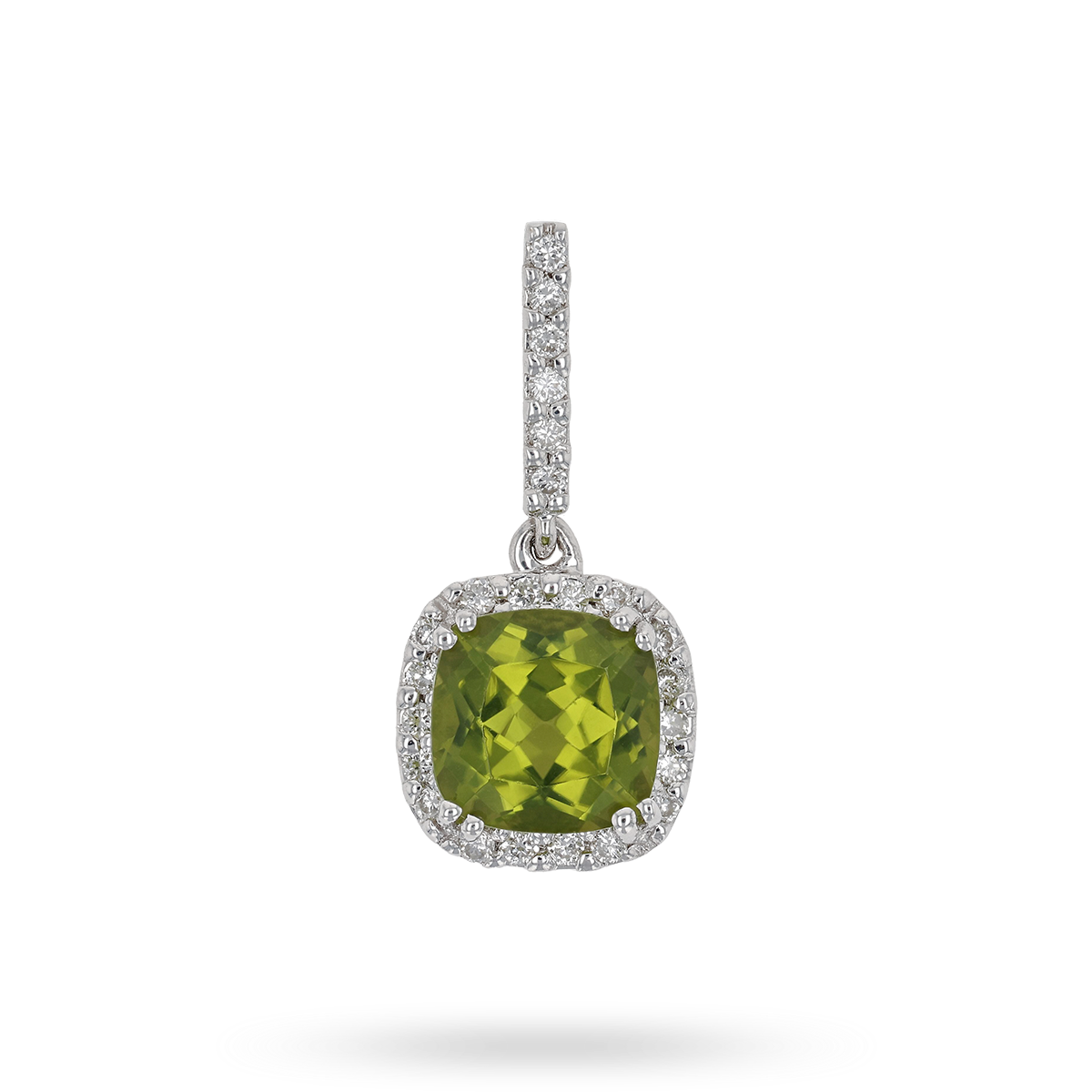 9ct White Gold Peridot & Diamond Halo Pendant