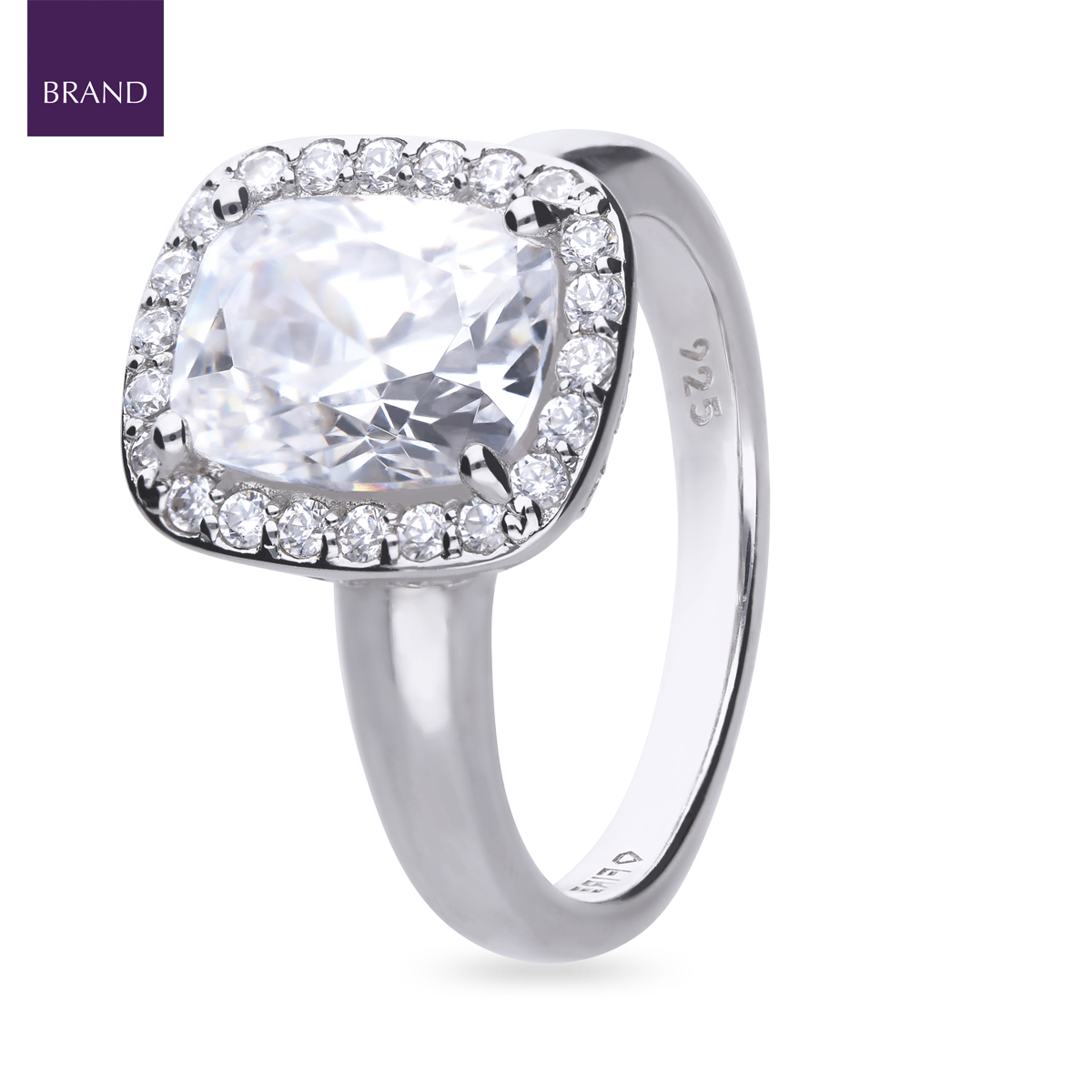 Sterling Silver Cushion Cut Cubic Zirconia Cocktail Ring