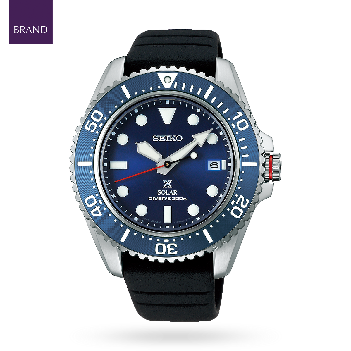 Seiko Prospex Solar Diver, Blue Bezel with Black Silicone Strap - SNE593P1