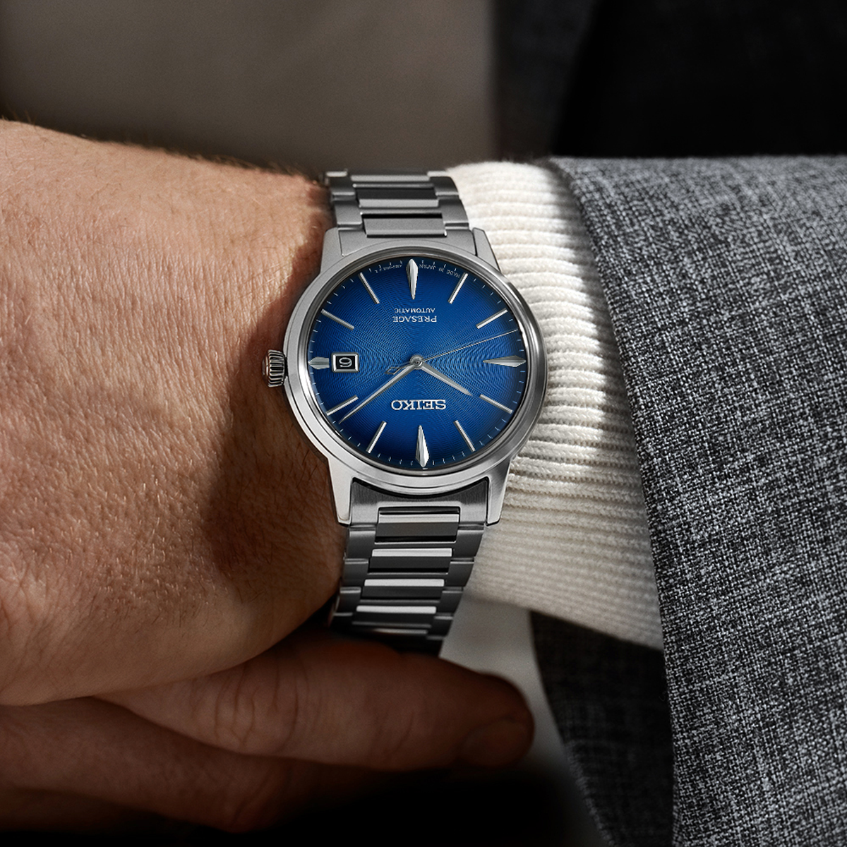 Seiko Presage Cocktail Time “The Aviation”, Blue Dial with Stainless Steel Bracelet - SRPJ13J1