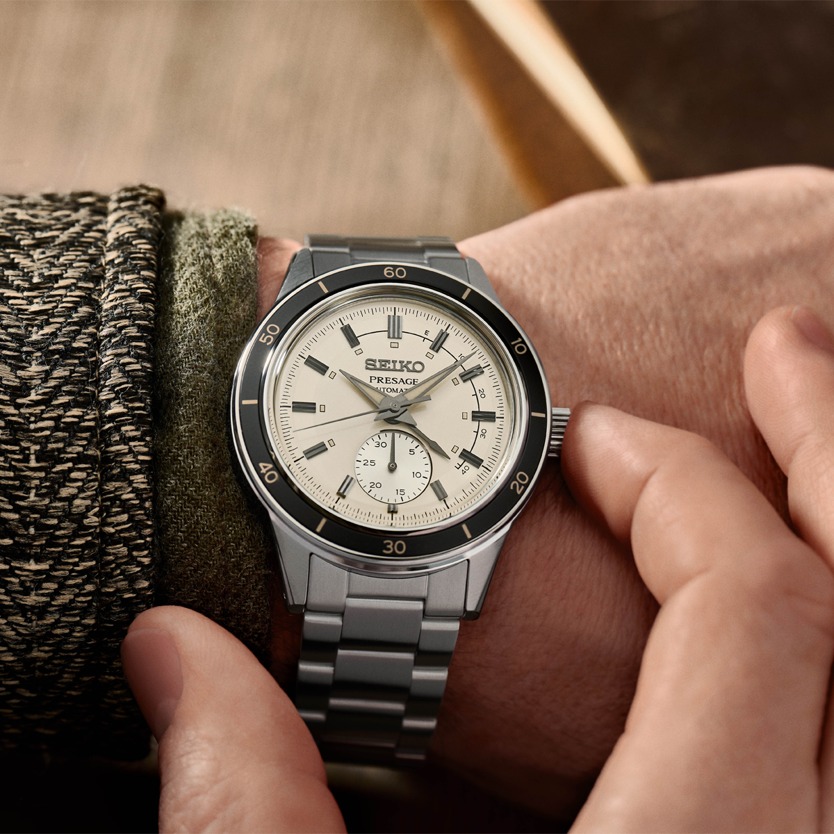Seiko Presage Style 60s, Black Bezel with Stainless Steel Bracelet - SSA447J1