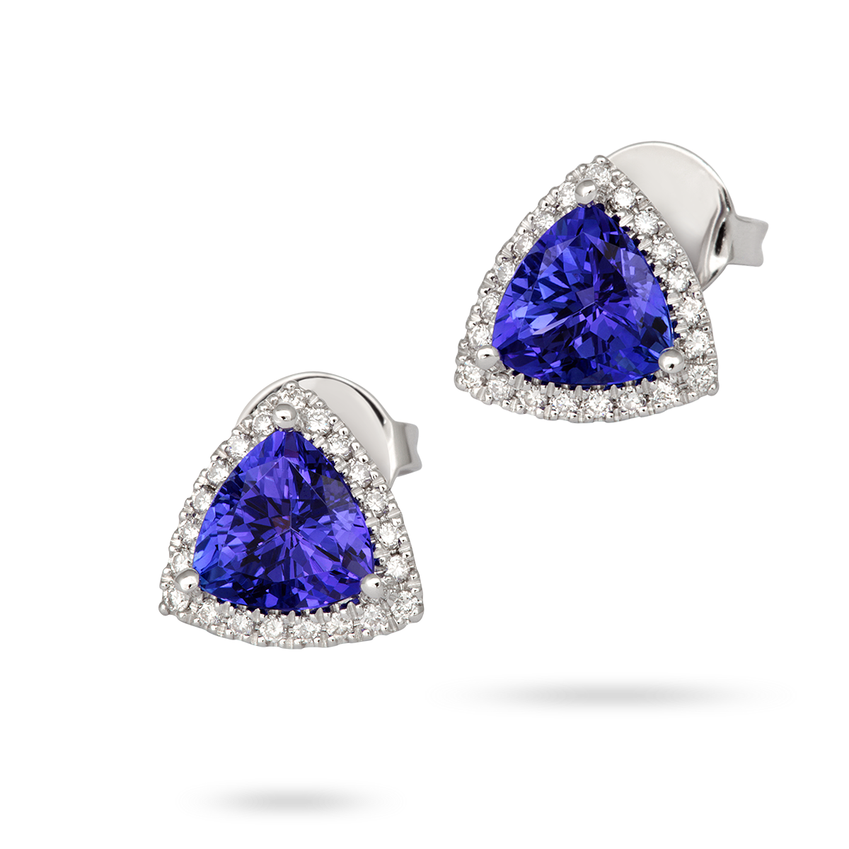 18ct White Gold Tanzanite & Diamond Trilliant Halo Earrings