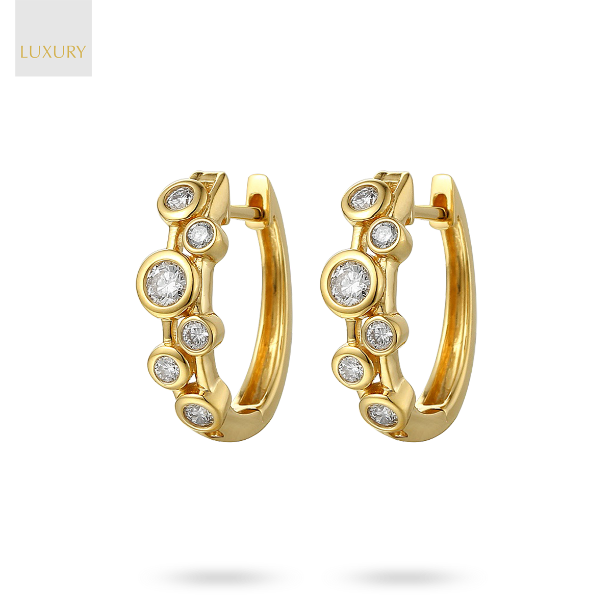 18ct Yellow Gold Two Strand 0.42cts Diamond Bubble Half Set Hoop Earrings