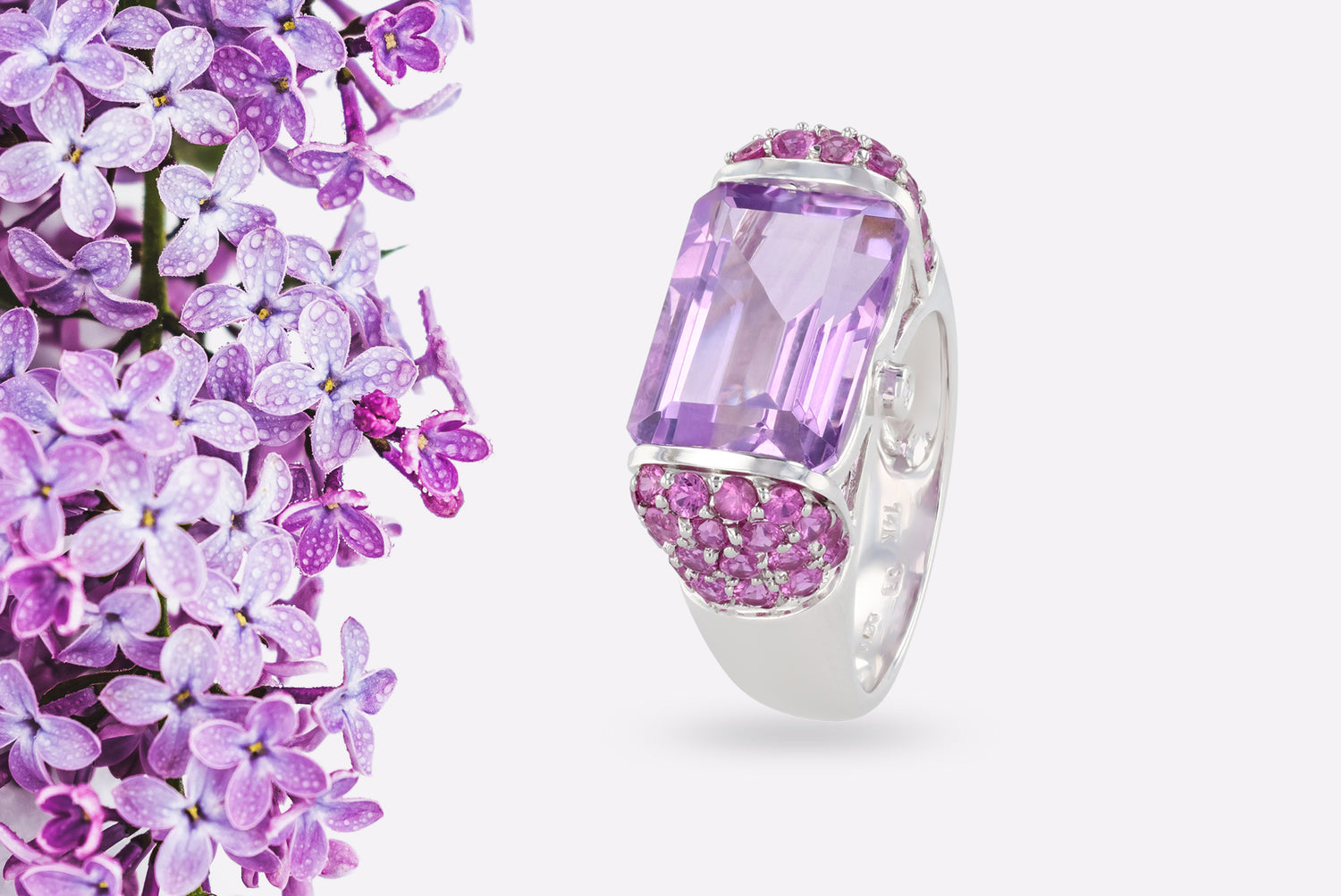 14ct White Gold Amethyst & Pink Sapphire Cocktail Ring