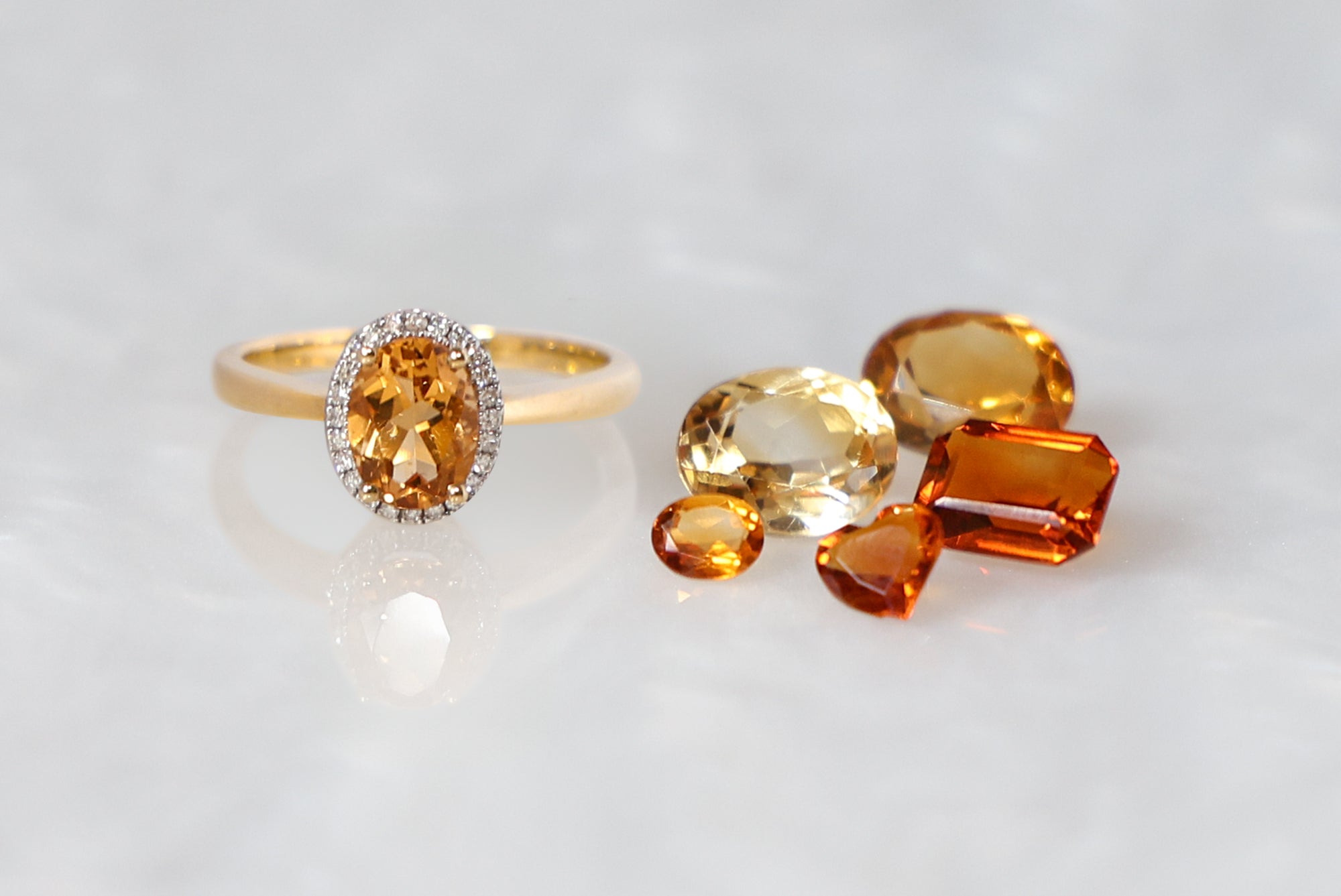 9ct Yellow Gold Oval Citrine & Diamond Cluster Ring