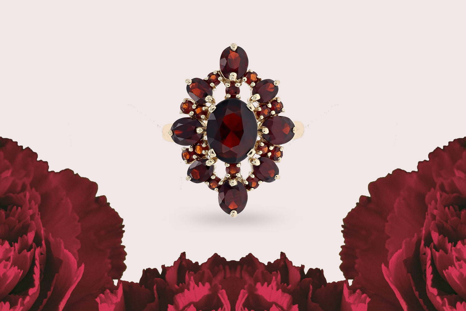 9ct Yellow Gold Garnet Marquise Cluster Ring