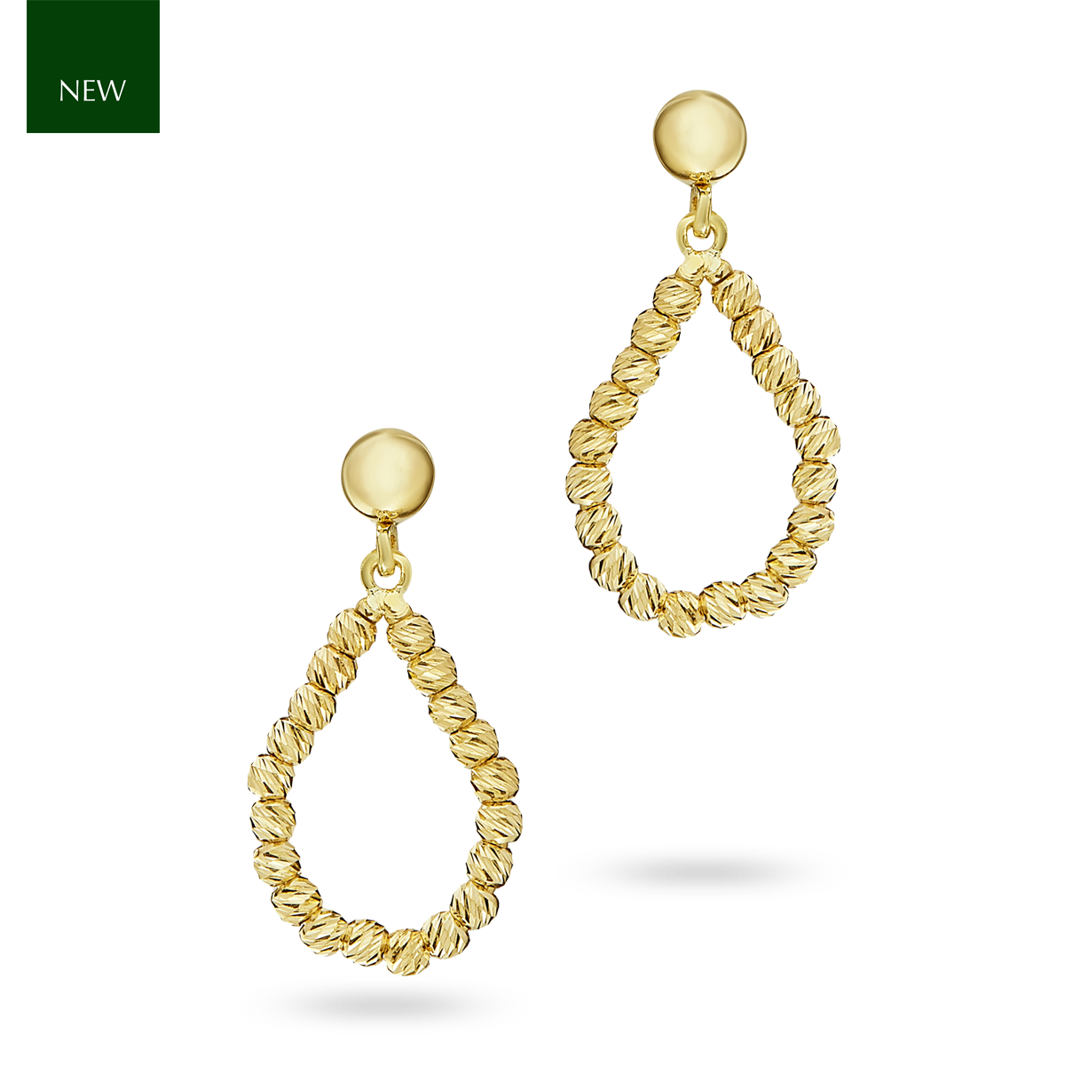 9ct Yellow Gold Diamond Cut Beaded Teardrop Earrings