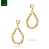 9ct Yellow Gold Diamond Cut Beaded Teardrop Earrings