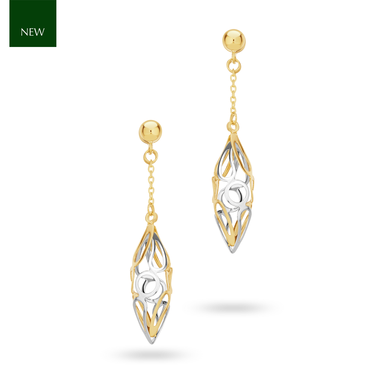 9ct Yellow & White Gold Fancy Openwork Drop Earrings