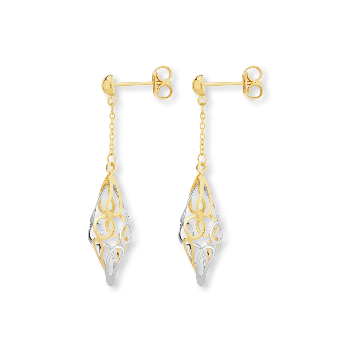 9ct Yellow & White Gold Fancy Openwork Drop Earrings