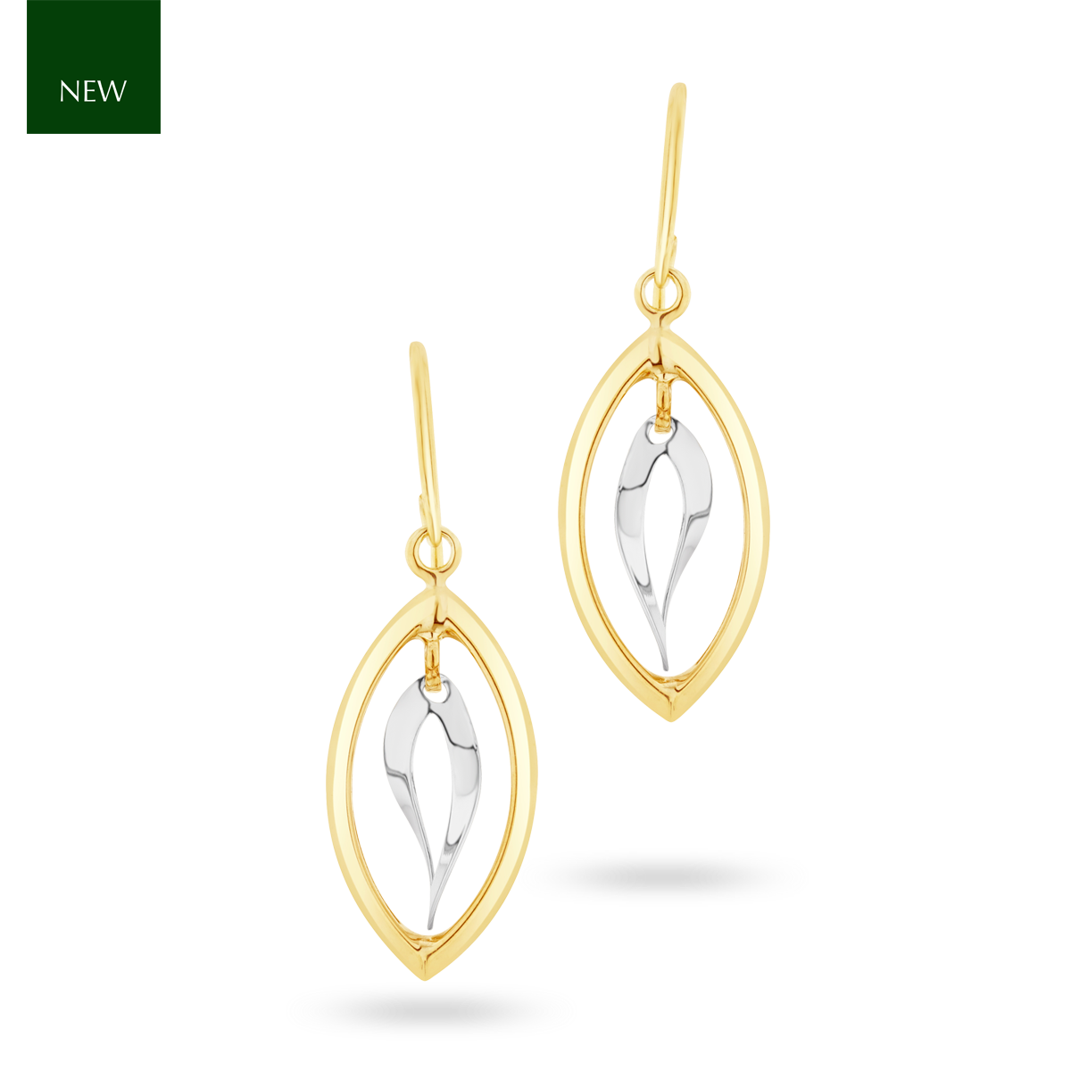 9ct Yellow & White Gold Double Marquise Drop Earrings