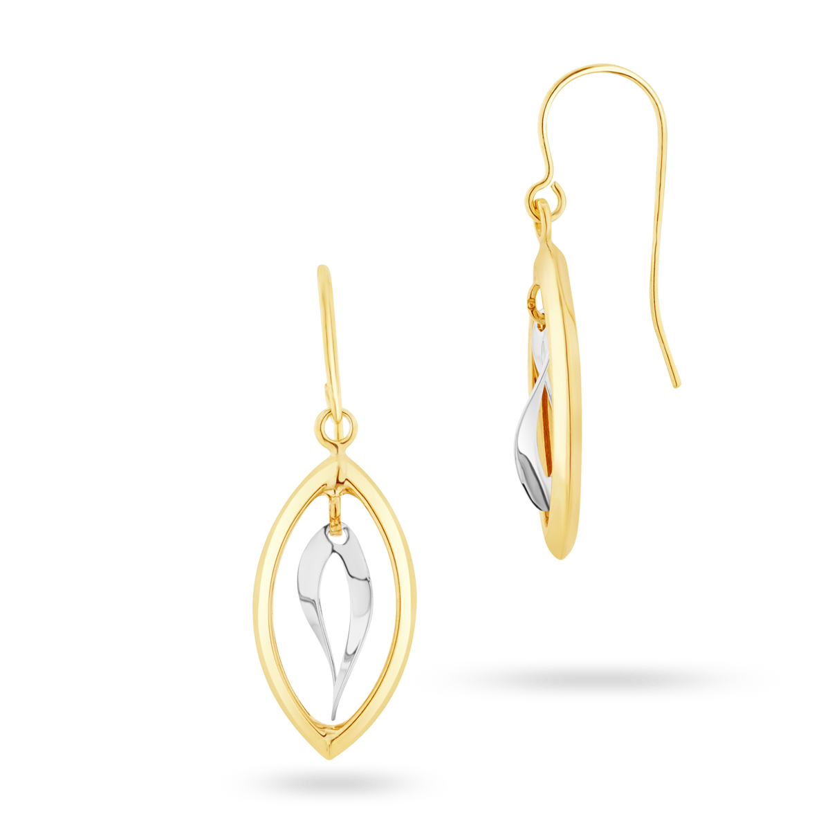 9ct Yellow & White Gold Double Marquise Drop Earrings