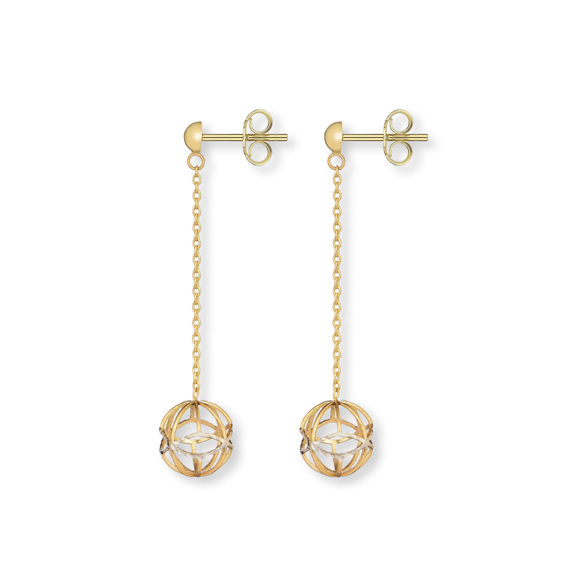9ct Yellow & White Gold Ball Chain Drop Earrings