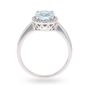 9ct White Gold Oval Aquamarine & Diamond Cluster Ring