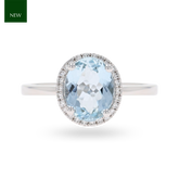 9ct White Gold Oval Aquamarine & Diamond Cluster Ring