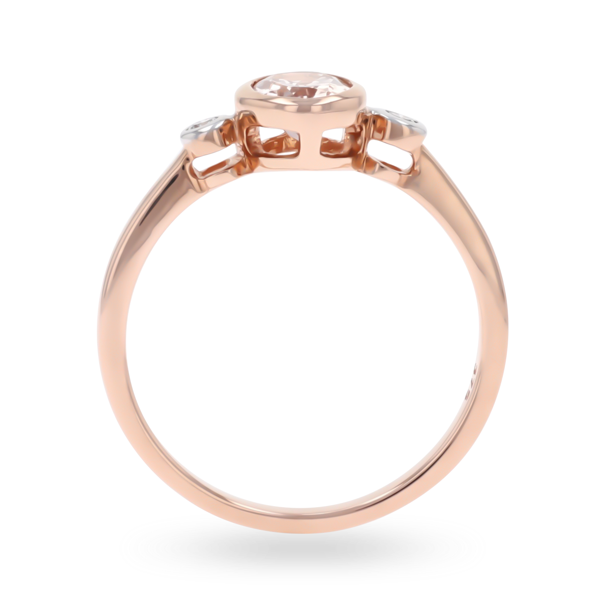 9ct Rose Gold Oval Morganite & Diamond Trilogy Ring