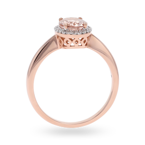 9ct Rose Gold Oval Morganite & Diamond Cluster Ring