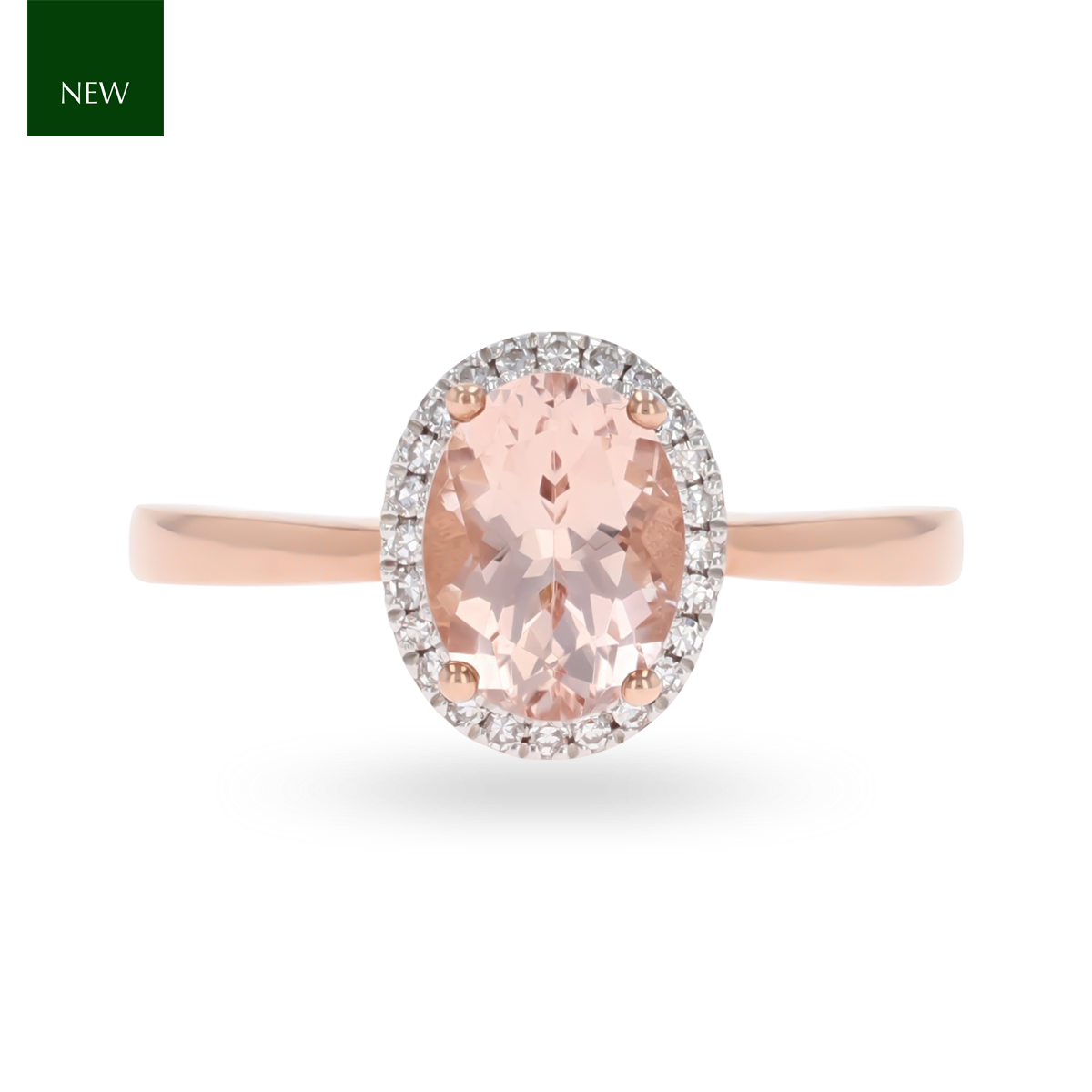 9ct Rose Gold Oval Morganite & Diamond Cluster Ring