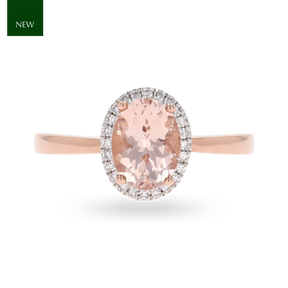 9ct Rose Gold Oval Morganite & Diamond Cluster Ring