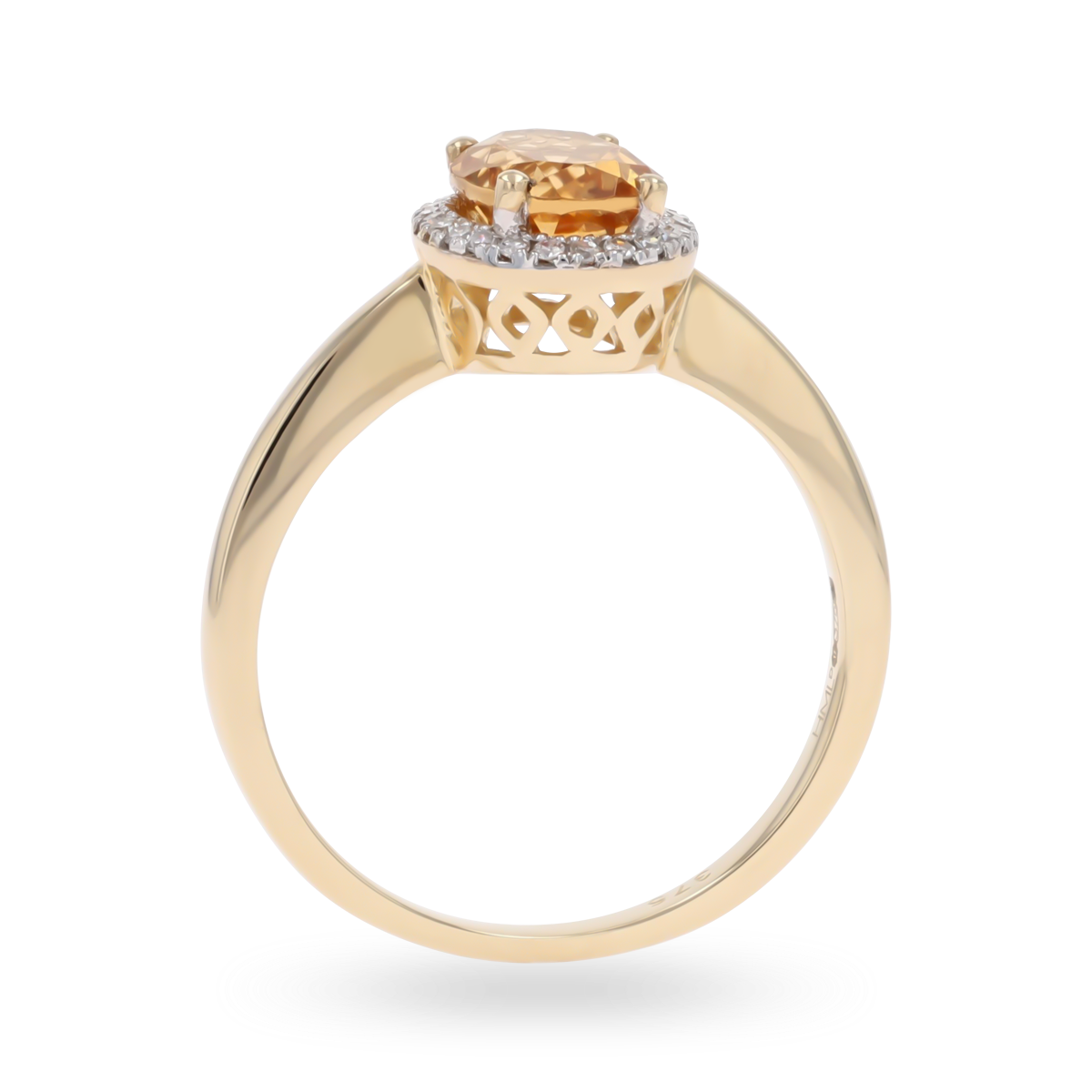 9ct Yellow Gold Oval Citrine & Diamond Cluster Ring