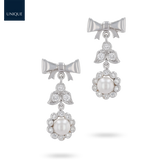 18ct White Gold Pearl & Diamond Bow Drop Earrings