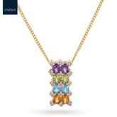 9ct Yellow Gold Multi-Stone Two Row Pendant & Chain