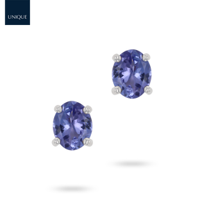 9ct White Gold Oval Shaped Tanzanite Solitaire Stud Earrings