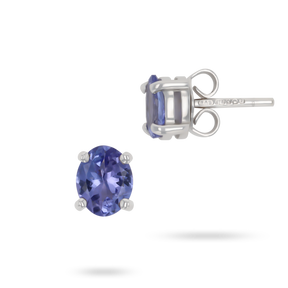 9ct White Gold Oval Shaped Tanzanite Solitaire Stud Earrings