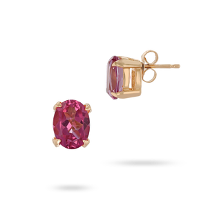 9ct Yellow Gold Pink Topaz Solitaire Stud Earrings