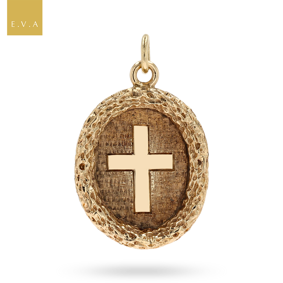 9ct Yellow Gold Oval Ornate Cross Pendant