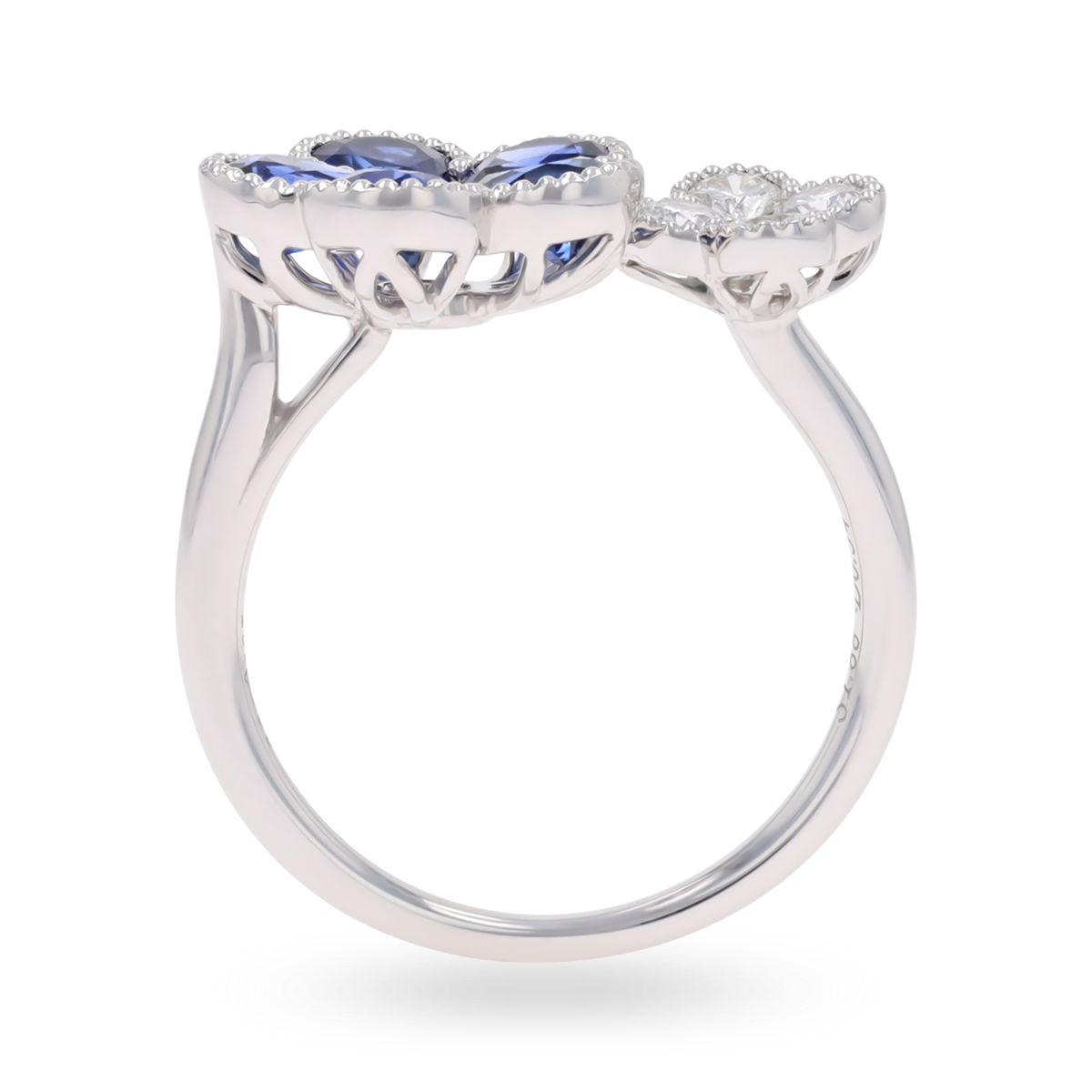 18ct White Gold Sapphire & Diamond Flower Toi et Moi Ring