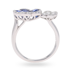 18ct White Gold Sapphire & Diamond Flower Toi et Moi Ring