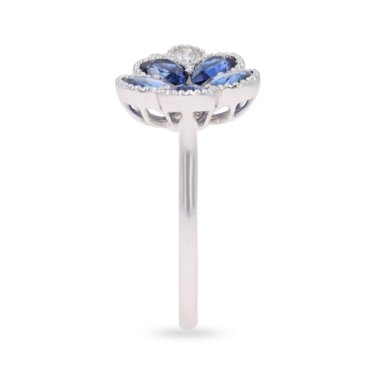 18ct White Gold Sapphire & Diamond Flower Toi et Moi Ring