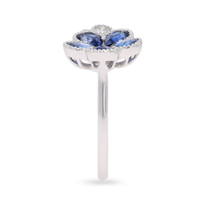 18ct White Gold Sapphire & Diamond Flower Toi et Moi Ring